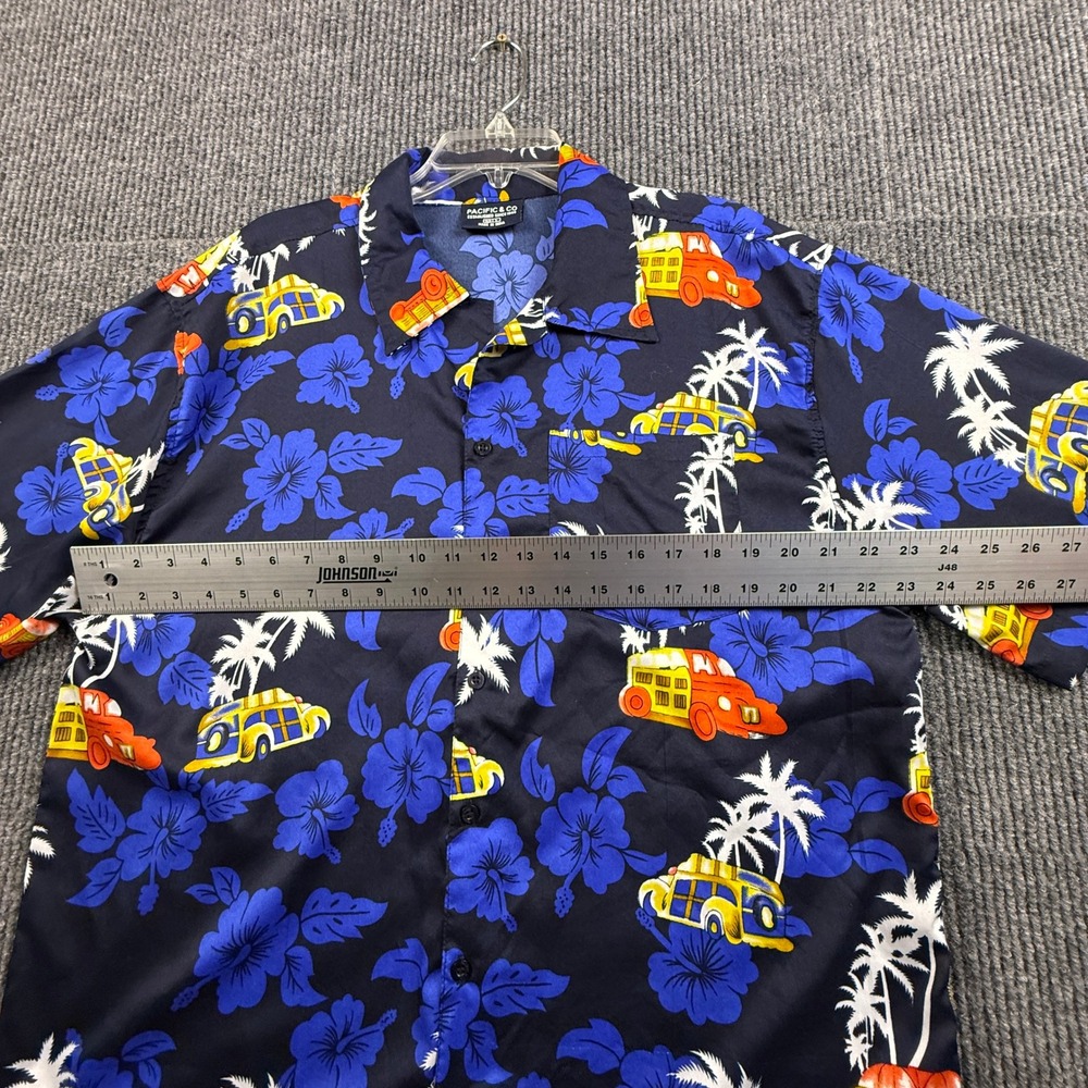 Pacific & Co Mens Large Navy Blue Aloha Surf Bus Tropical Hibiscus Camp Shirt - Picture 7 of 12